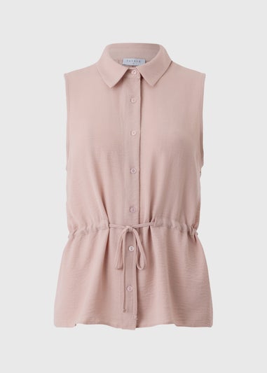 Pink Tie Waist Sleeveless Shirt