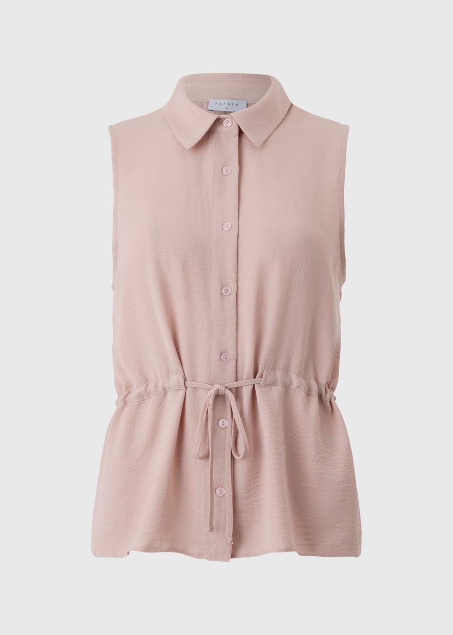 Pink Tie Waist Sleeveless Shirt