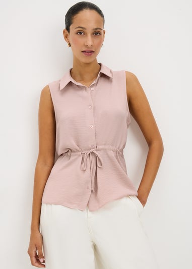 Pink Tie Waist Sleeveless Shirt