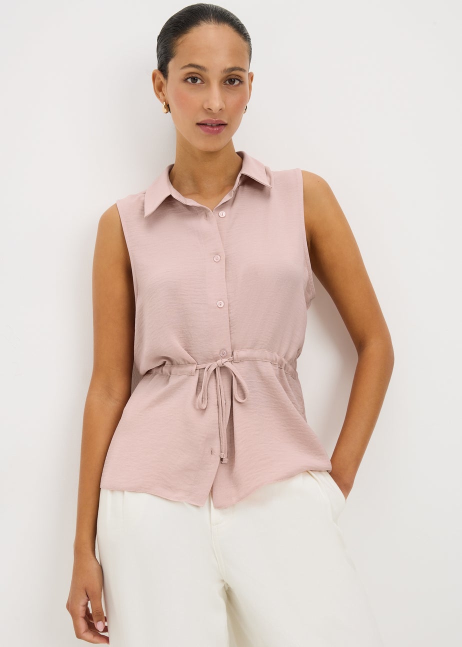 Pink Tie Waist Sleeveless Shirt