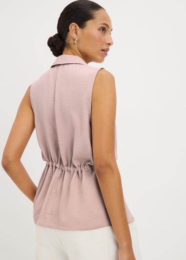 Pink Tie Waist Sleeveless Shirt