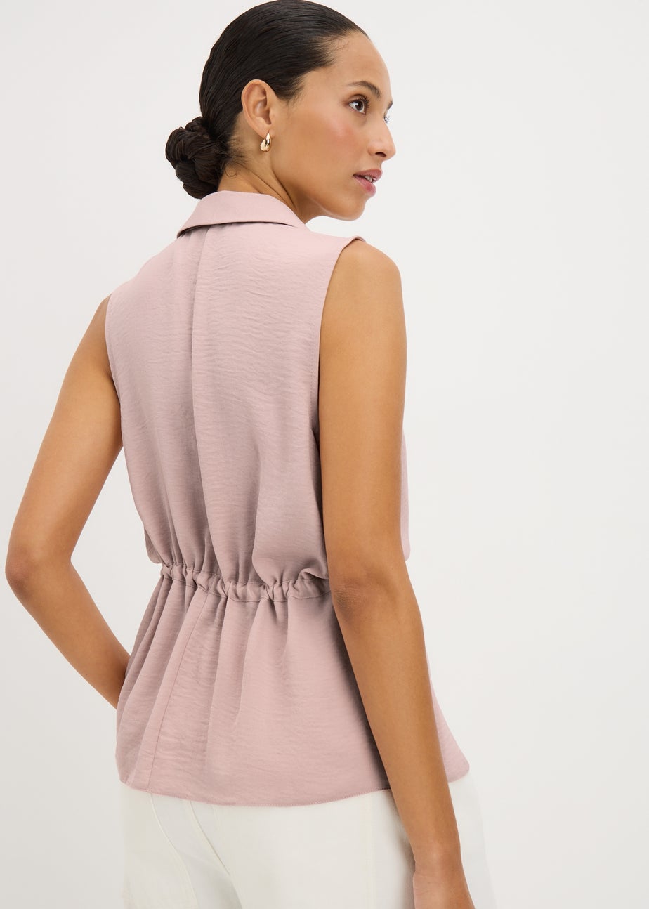 Pink Tie Waist Sleeveless Shirt
