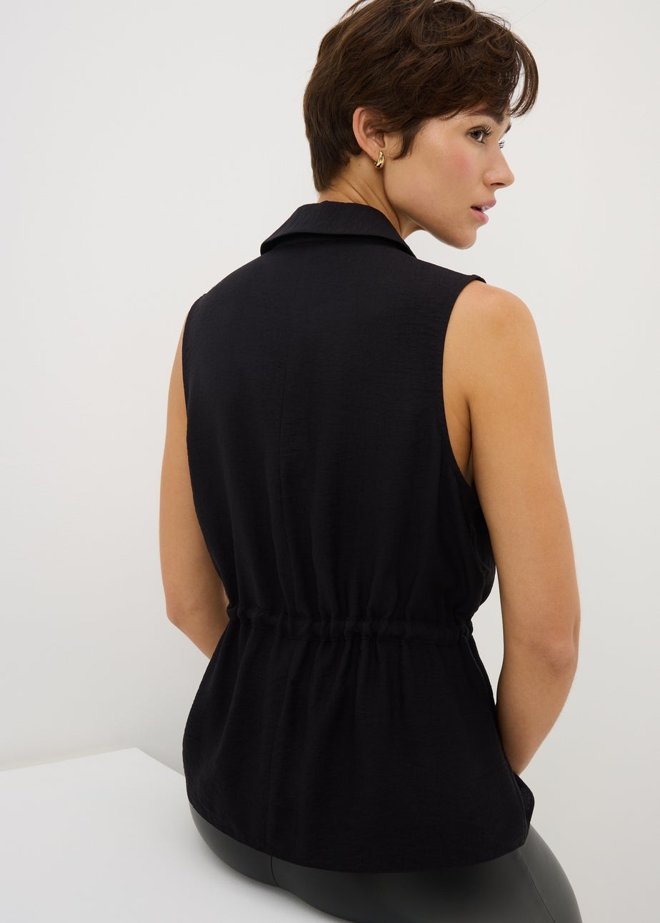 Black Tie Waist Sleeveless Shirt