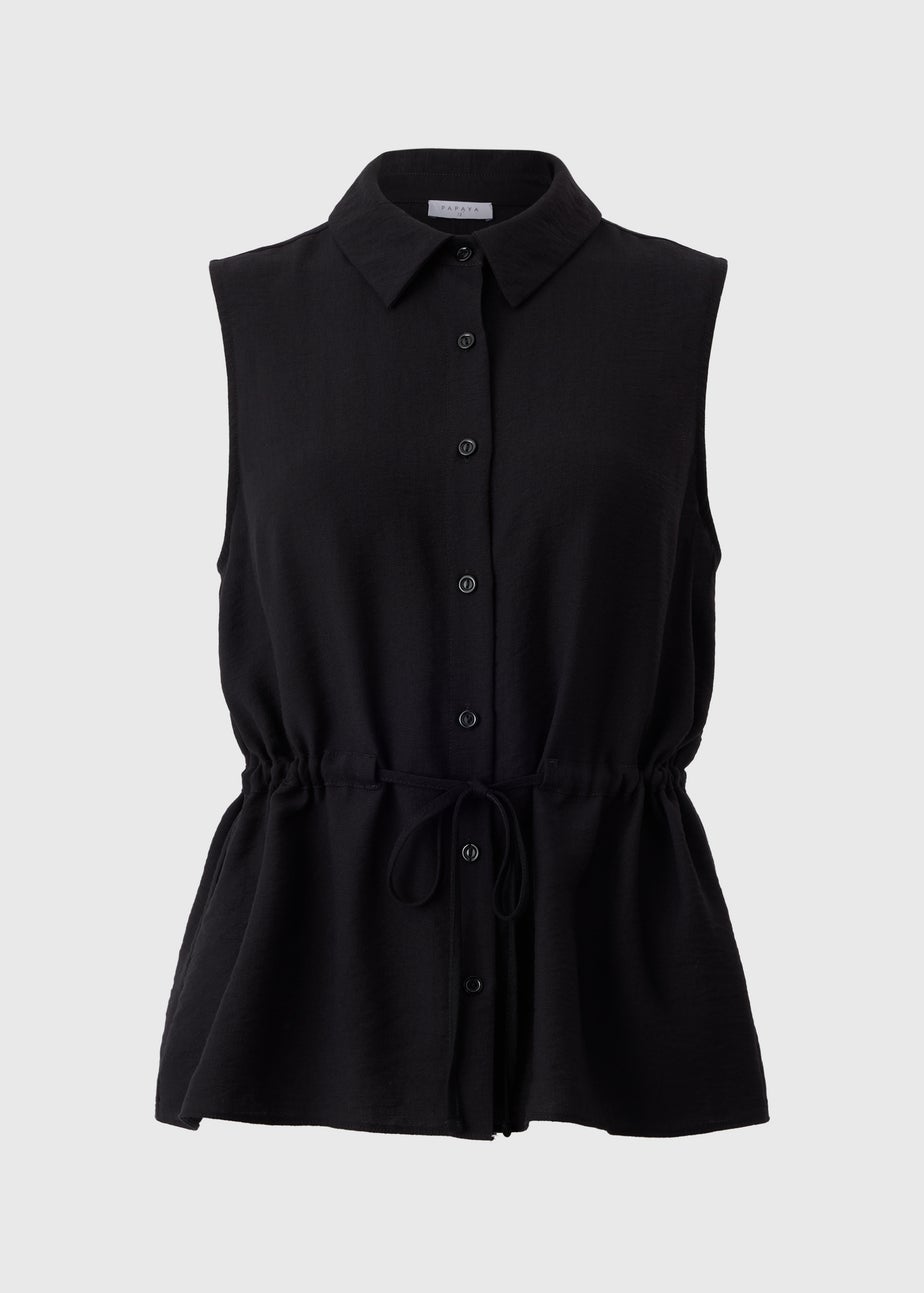 Black Tie Waist Sleeveless Shirt