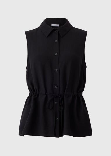 Black Tie Waist Sleeveless Shirt