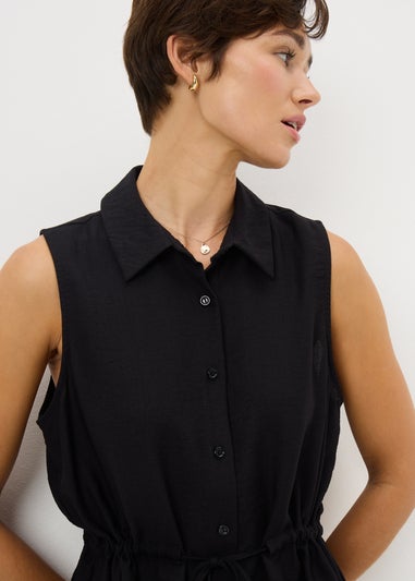 Black Tie Waist Sleeveless Shirt