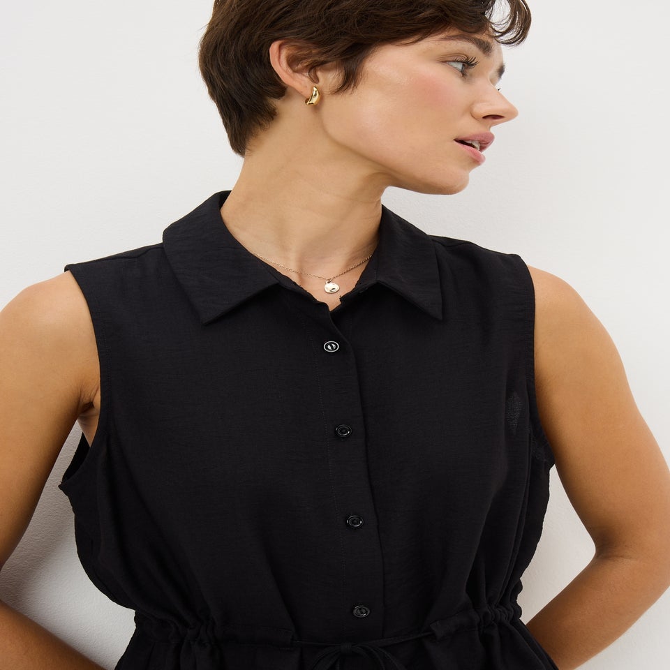 Black Tie Waist Sleeveless Shirt