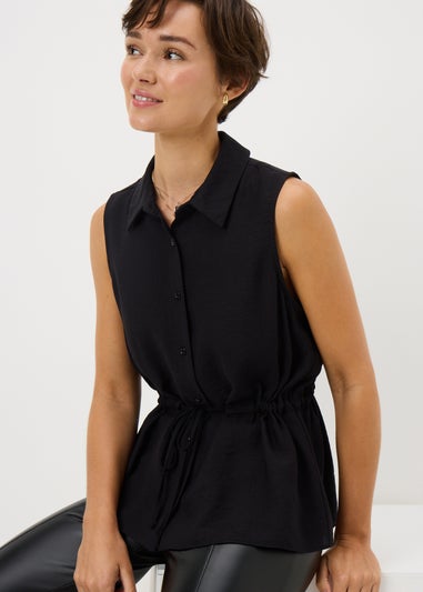 Black Tie Waist Sleeveless Shirt