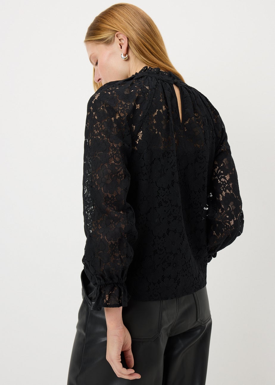Black Jacquard Tie Neck Blouse