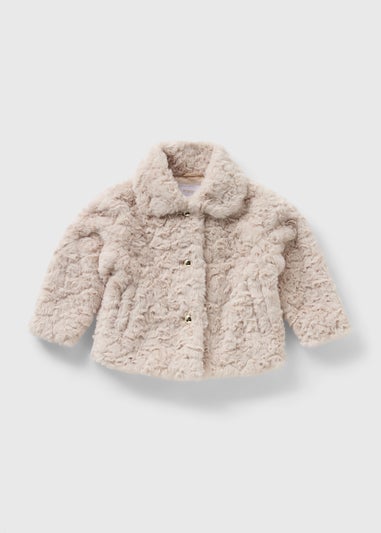 Girls Cream Collar Faux Fur Coat (1-7yrs)