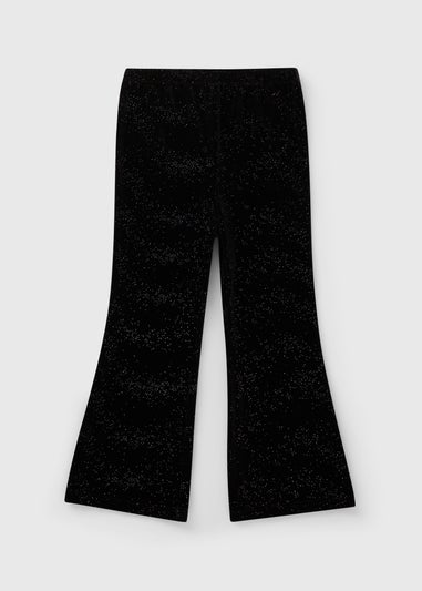 Girls Black Velvet Glitter Flare Leggings (1-7yrs)