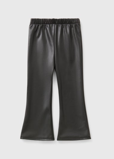 Girls Black Faux Leather Flare Trousers (1-7yrs)