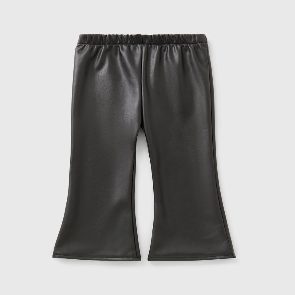 Girls Black Faux Leather Flare Trousers (1-7yrs)