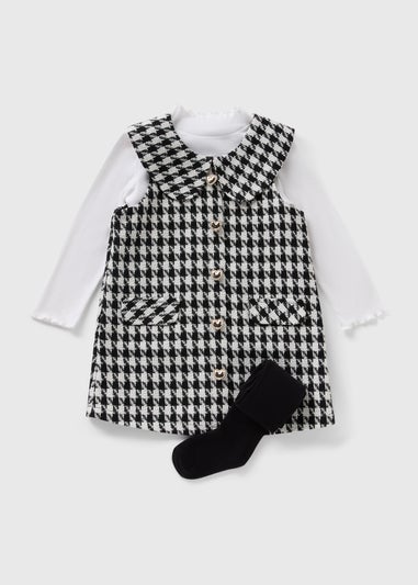 Girls Black Dogtooth Boucle Top & Pinafore Set (1-7yrs)