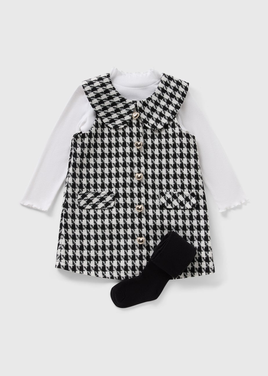 Girls Black Dogtooth Boucle Top & Pinafore Set (1-7yrs)