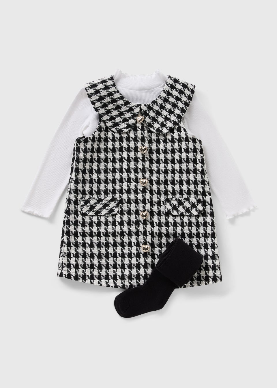 Girls Black Dogtooth Boucle Top & Pinafore Set (1-7yrs)