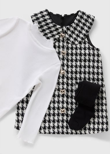 Girls Black Dogtooth Boucle Top & Pinafore Set (1-7yrs)