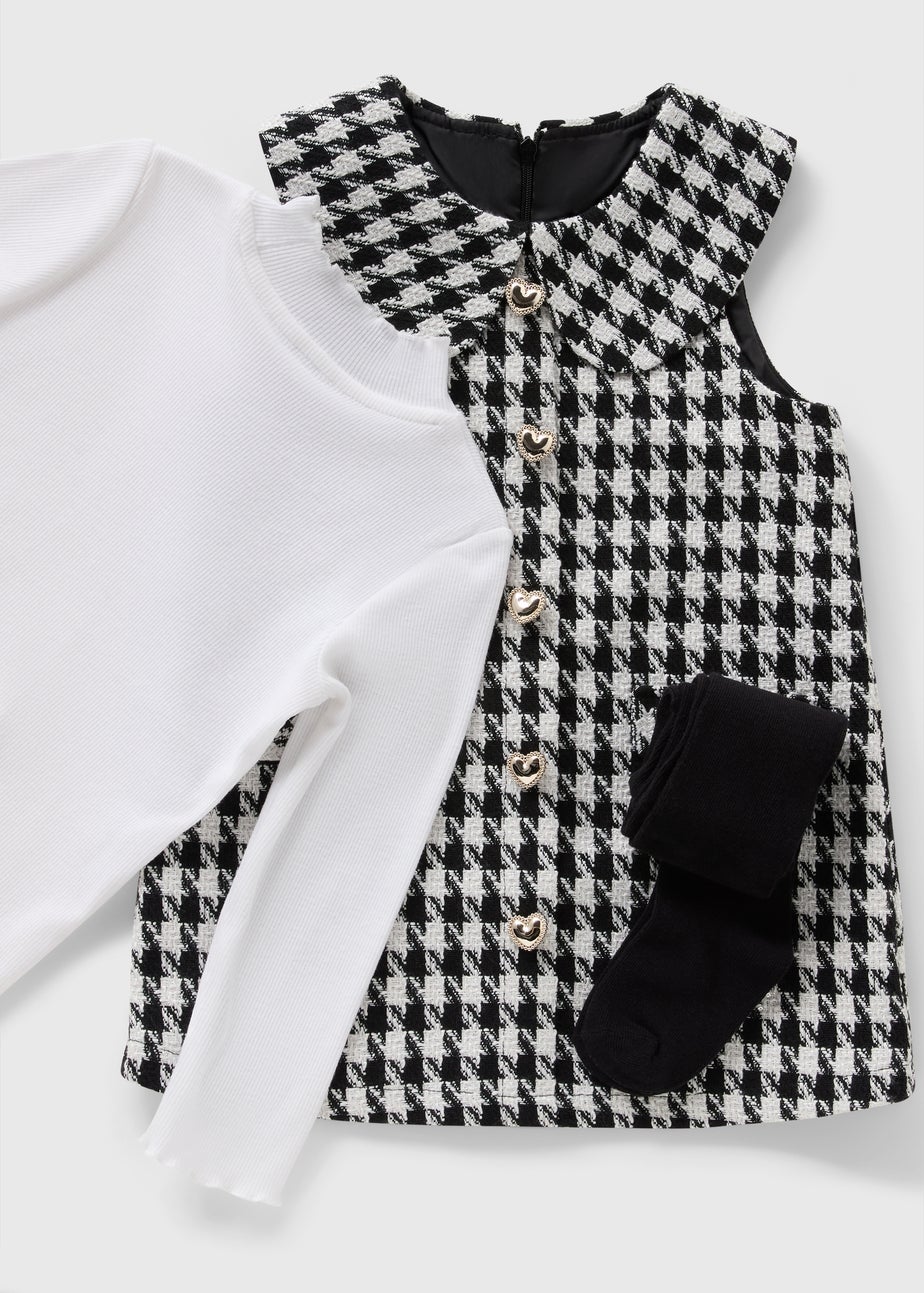 Girls Black Dogtooth Boucle Top & Pinafore Set (1-7yrs)