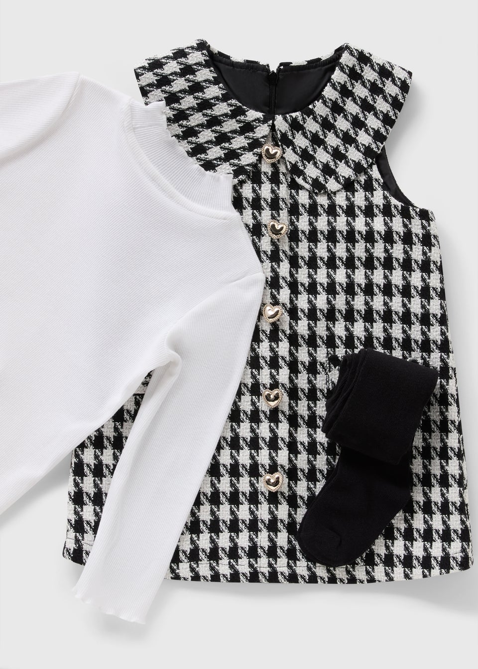 Girls Black Dogtooth Boucle Top & Pinafore Set (1-7yrs)