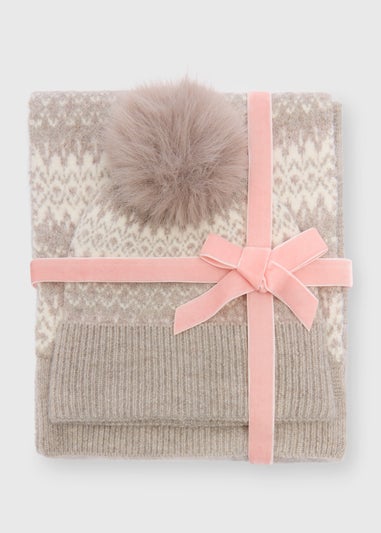 Beige Hat & Scarf Gift Set