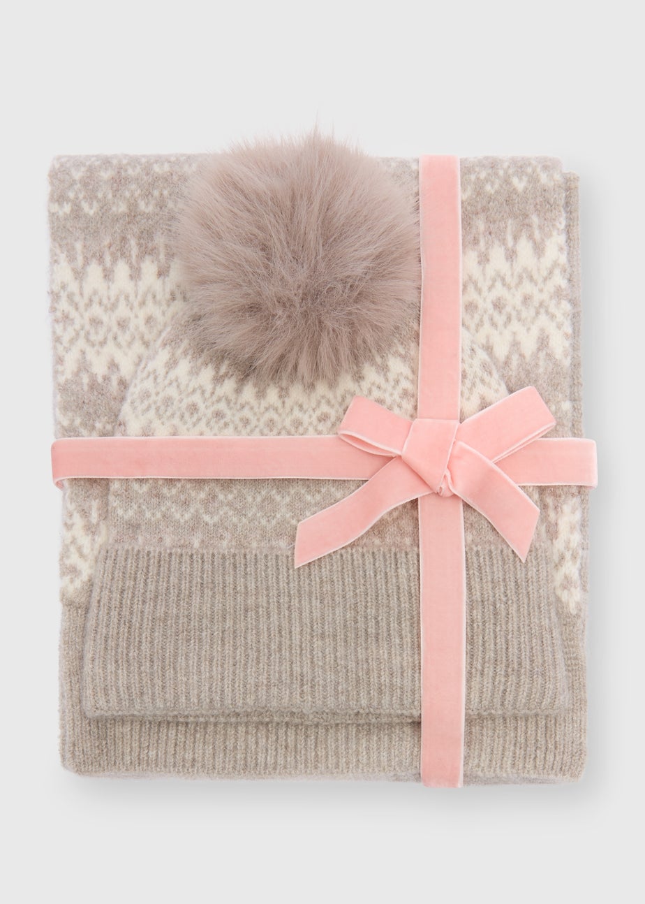 Beige Hat & Scarf Gift Set