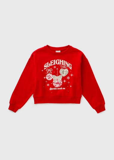 Girls Red Sleighing Sweatshirt (7-15yrs)