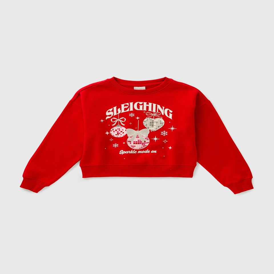 Girls Red Sleighing Sweatshirt (7-15yrs)