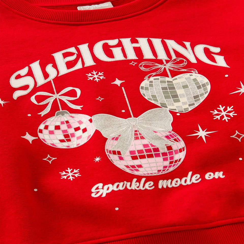 Girls Red Sleighing Sweatshirt (7-15yrs)