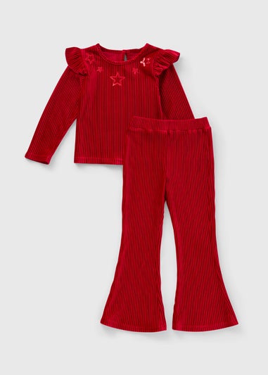 Girls Burgundy Sequin Velvet Top & Legging Set (1-7yrs)