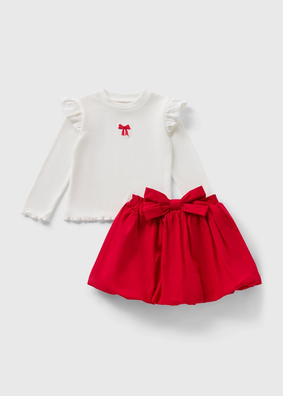 Girls Red Bow Top & Skirt Set (1-7yrs)