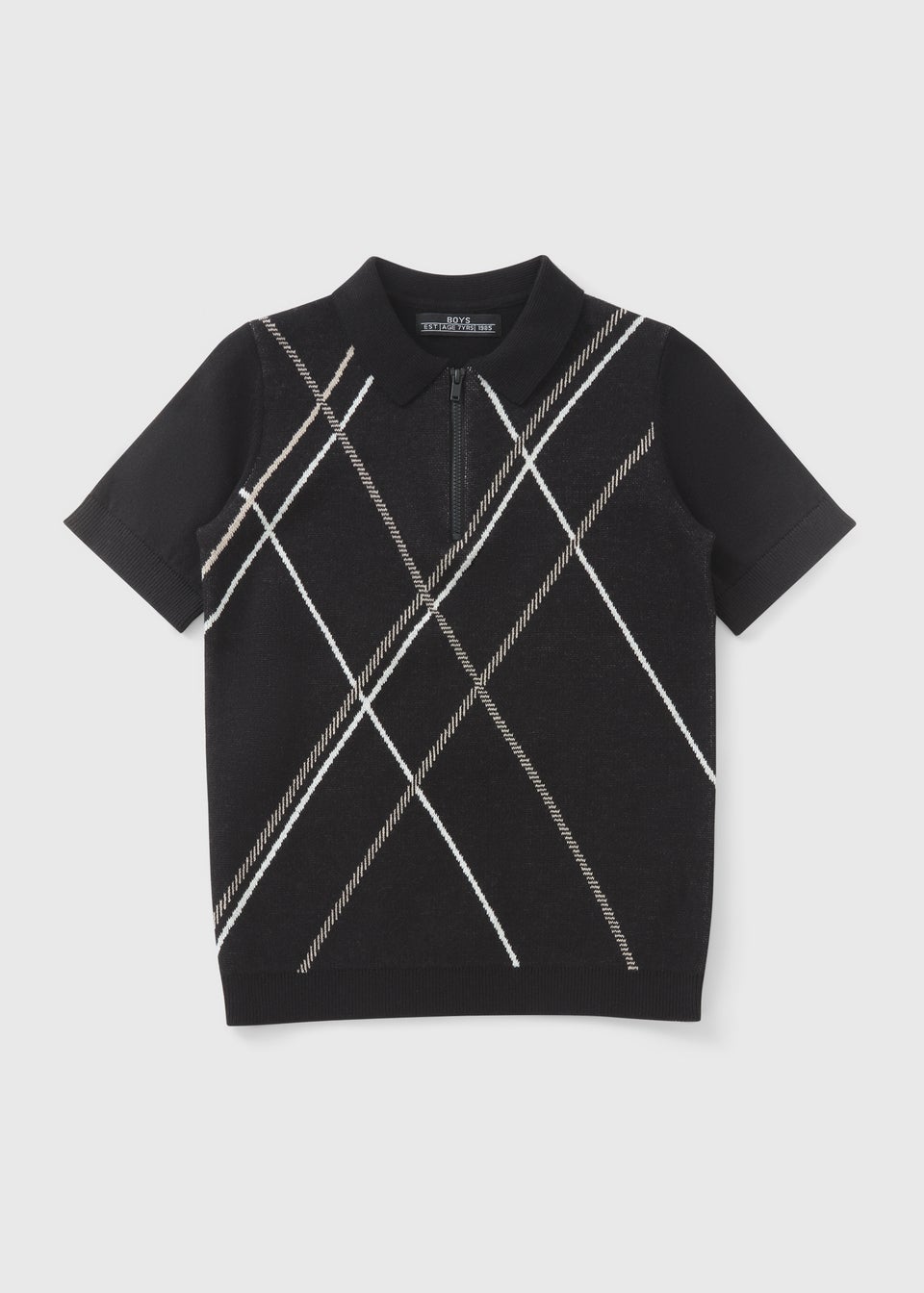 Boys Black Zip Knitted Polo Shirt (7-15yrs)