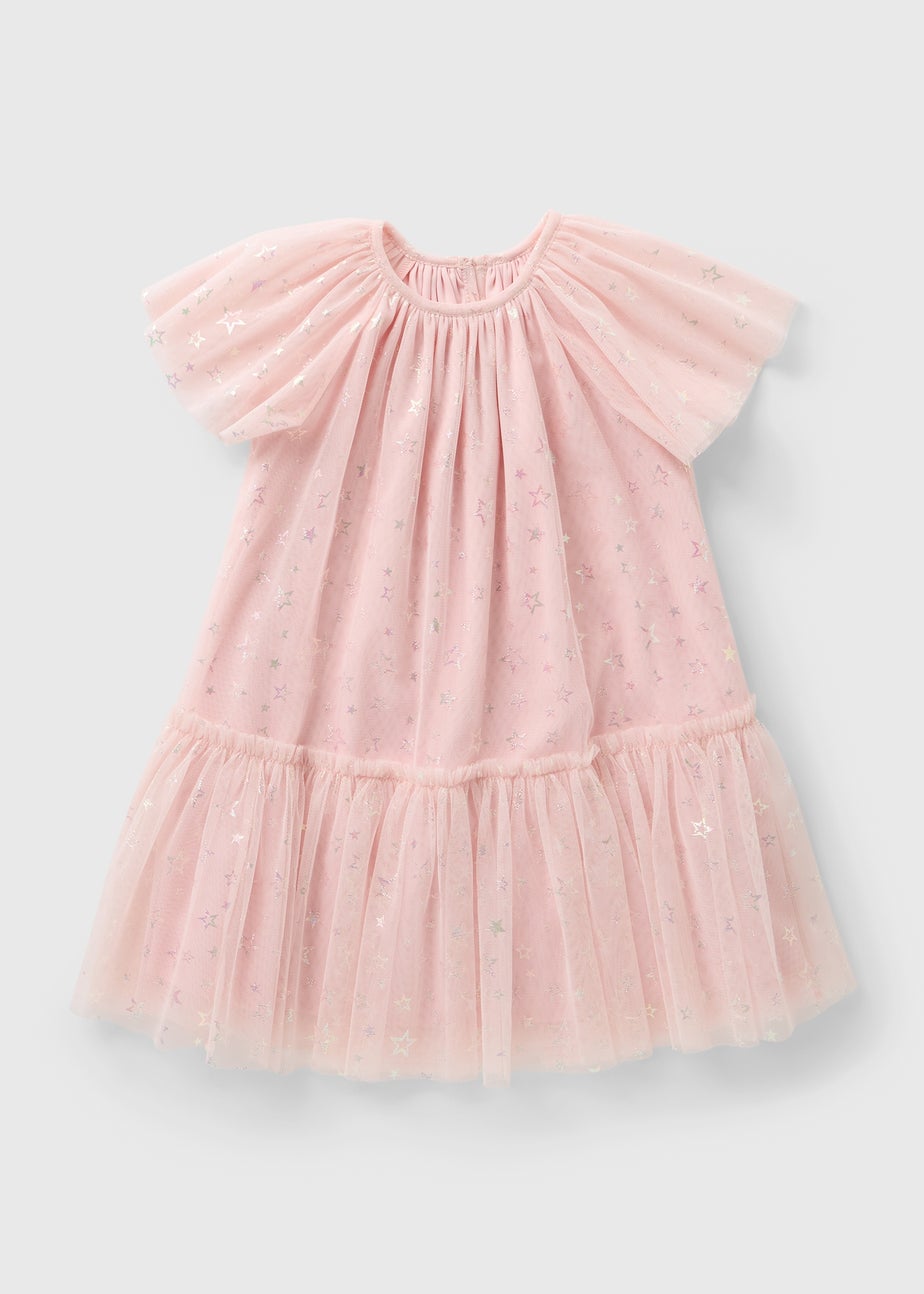 Girls Pink Mesh Star Dress (1-7yrs)