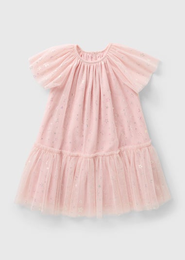 Girls Pink Mesh Star Dress (1-7yrs)