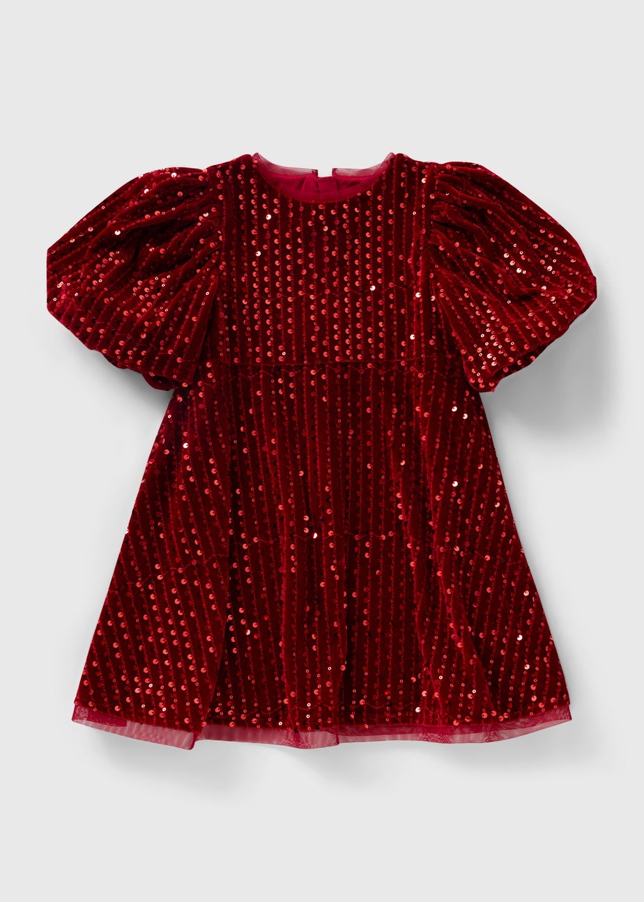 Girls Red Velvet Sequin Dress (1-7yrs)