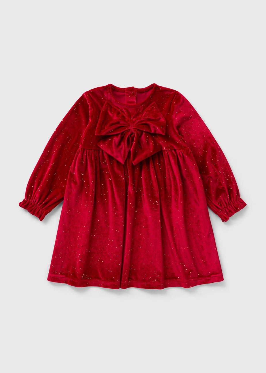 Girls Red Bow Velvet Dress (1-7yrs)