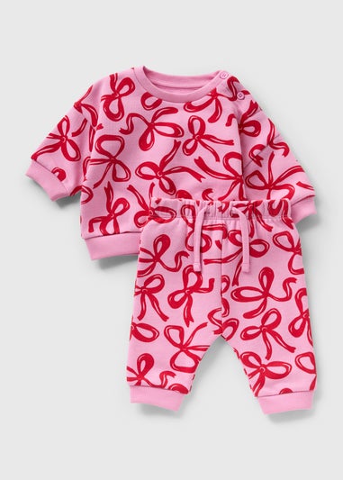 Baby Pink Bow Sweatshirt & Jogging Bottom Set (Newborn-23mths)