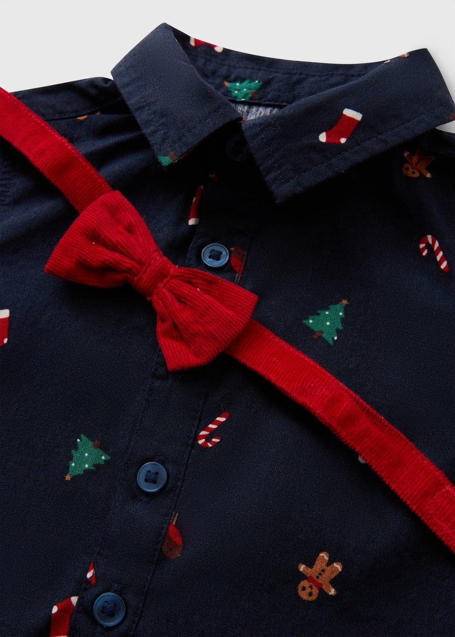 Baby Navy Christmas Shirt & Trouser Set (Newborn-23mths)