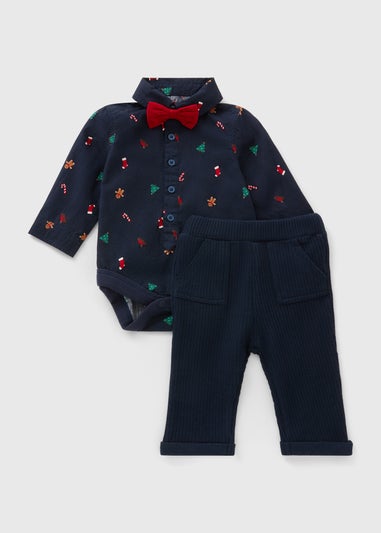 Baby Navy Christmas Shirt & Trouser Set (Newborn-23mths)