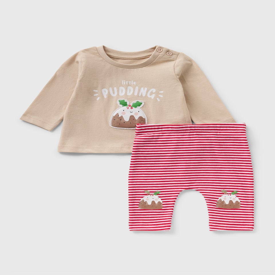 Baby Beige Christmas Pudding Top & Legging Set (Newborn-23mths)