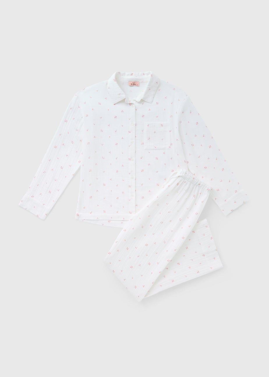 White Printed Double Cloth Pyjama Set