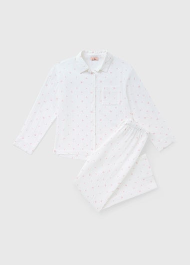 White Printed Double Cloth Pyjama Set
