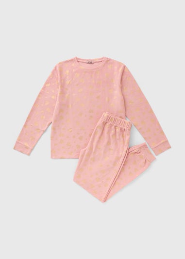 Pink Foil Heart Pattern Pyjama Set