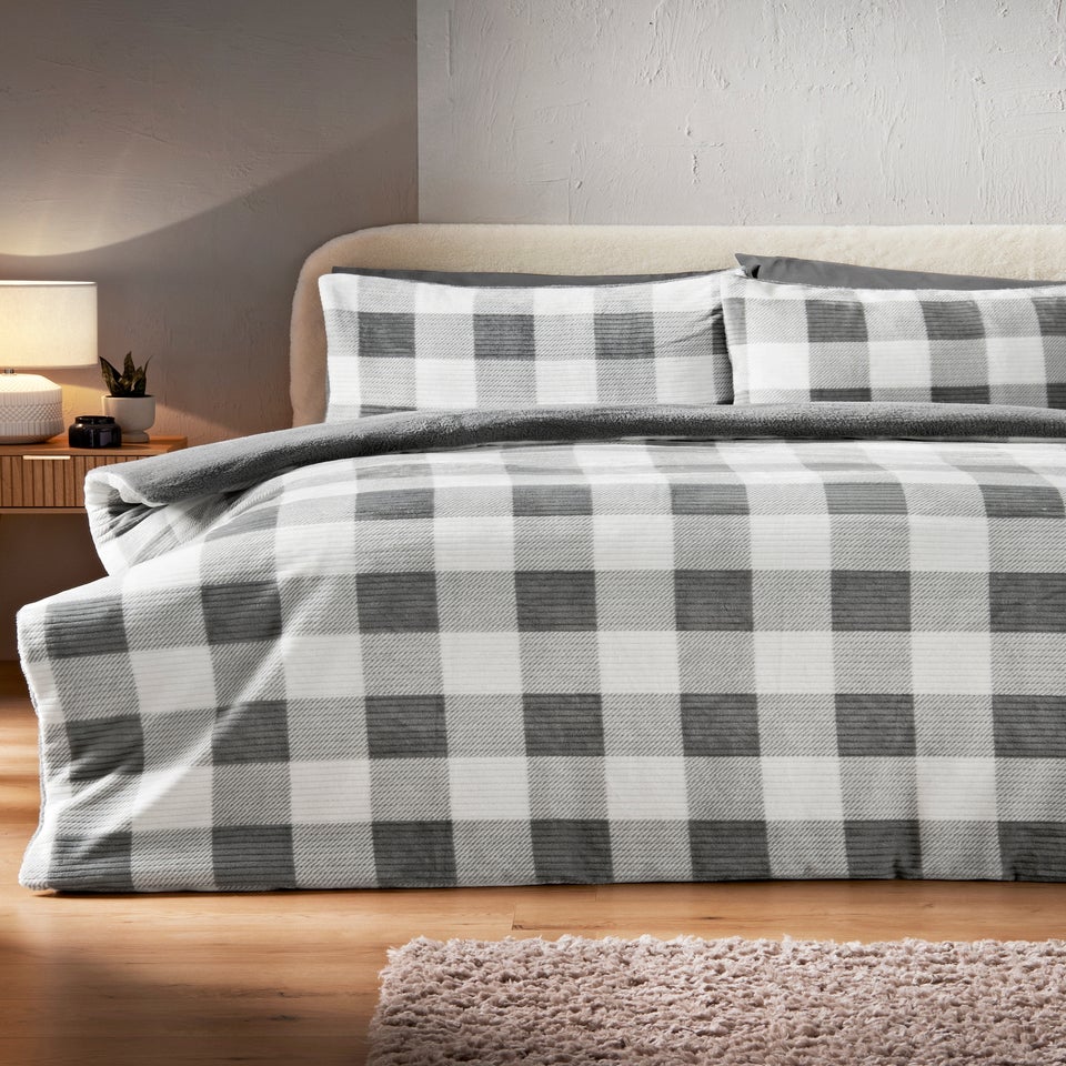 Grey Check Sherpa Duvet Set