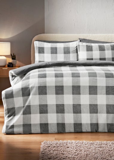 Grey Check Sherpa Duvet Set