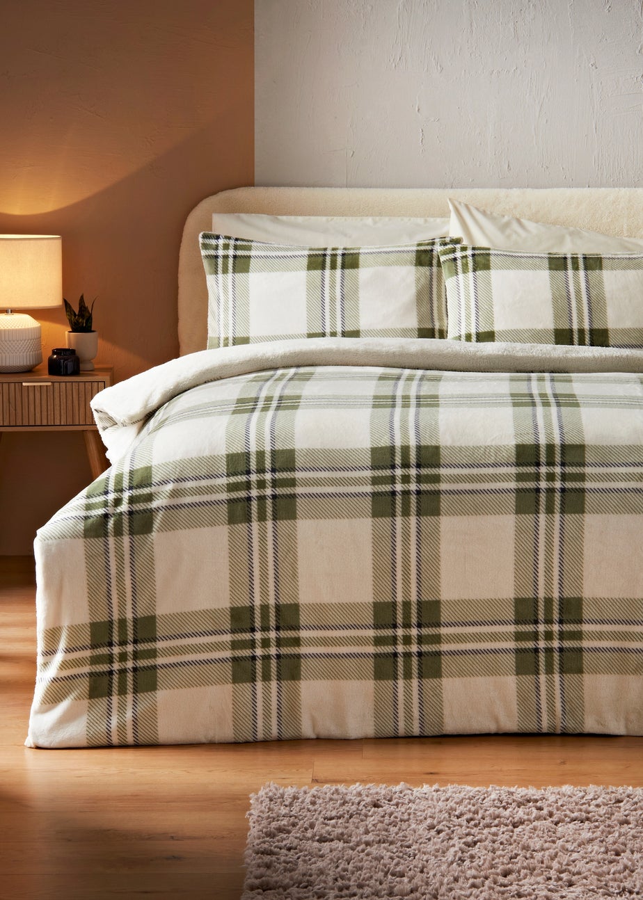 Green Check Fleece Duvet Set
