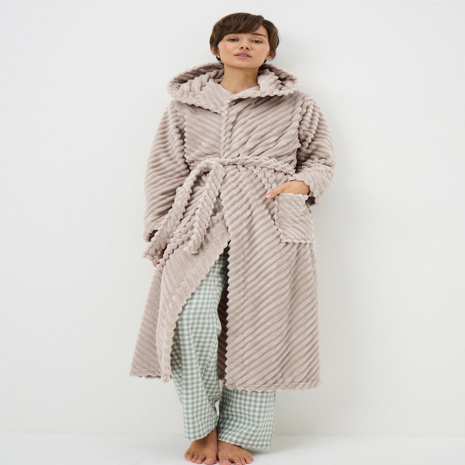 Beige Diagonal Cut Dressing Gown