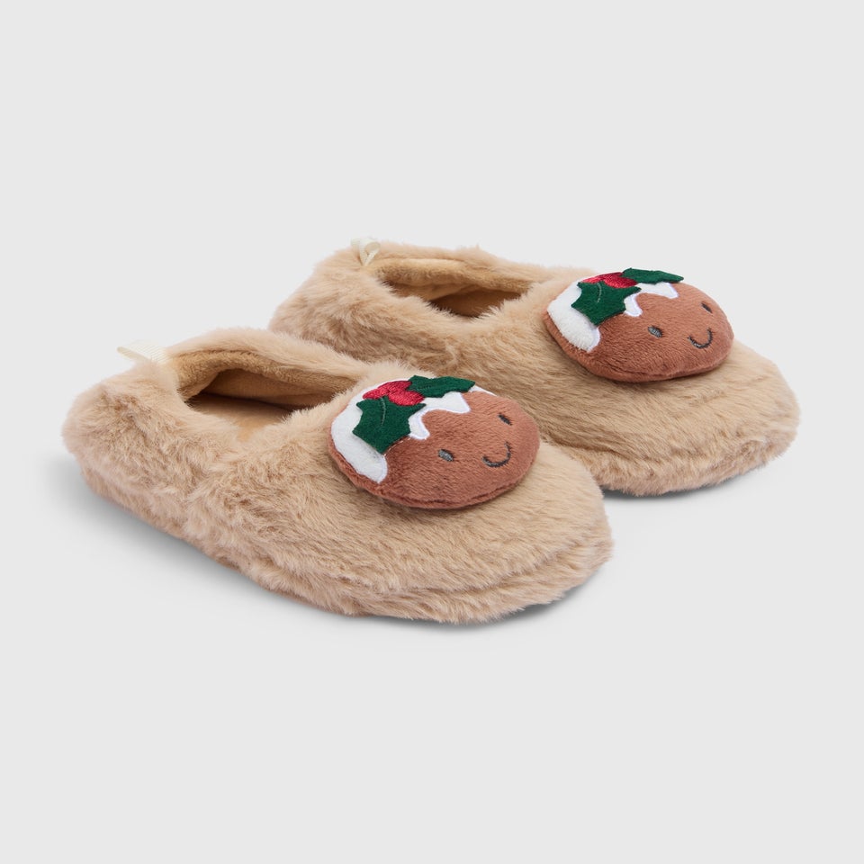 Kids Beige Christmas Pudding Slipper (Younger 4- Older 5)