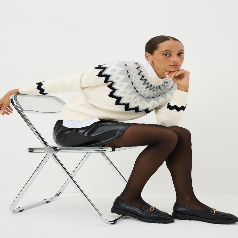 White Fluffy Lurex Fairisle Jumper