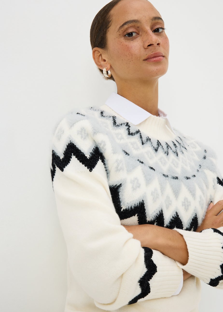 White Fluffy Lurex Fairisle Jumper