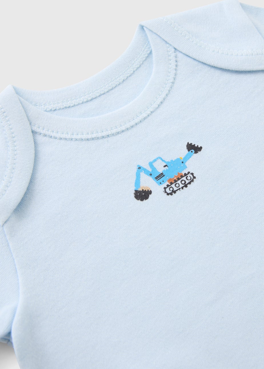 5 Pack Baby Blue Digger Sleepsuits (Newborn-36mths)
